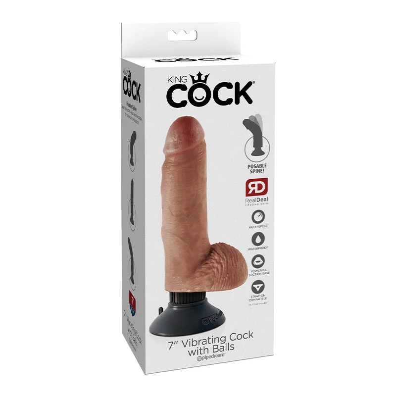 cock ring bendable shape-King Cock 7in Vibrating Cock With Balls Tan