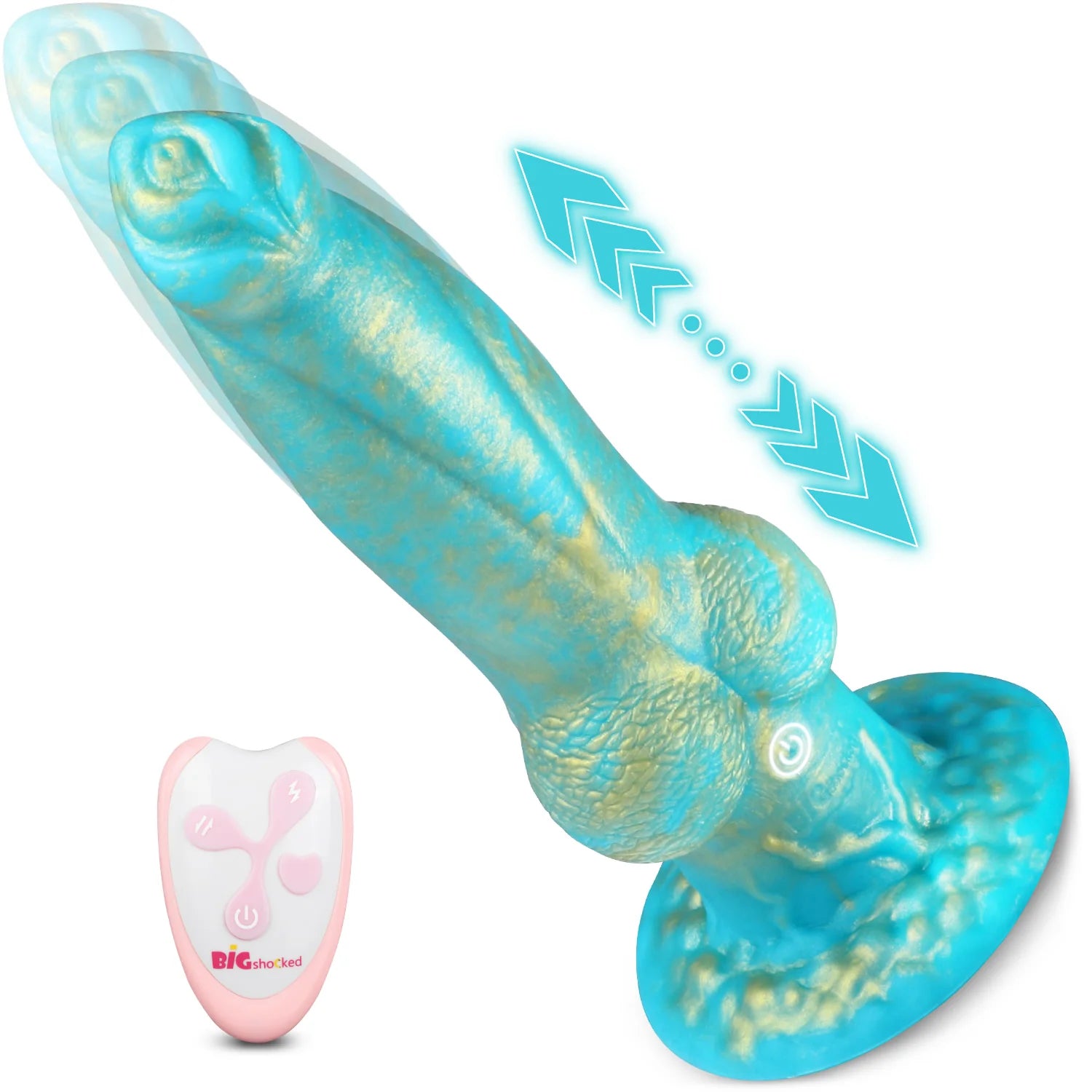 Penis-throbbing-8.8 Inch Thrusting Vibrating Fantasy Knot Dildo -Blue