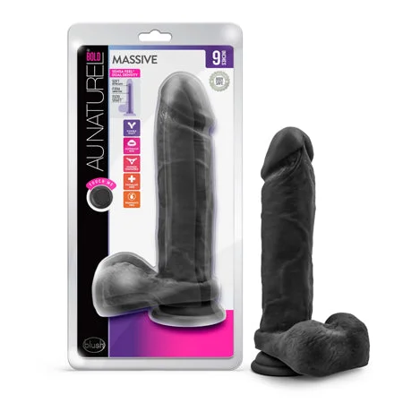 penis-exercise-benefits-long-term-Blush Au Naturel Bold Massive 9 in. Posable Dual Density Dildo with Balls & Suction Cup Black