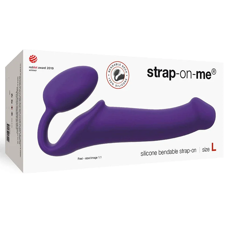 cock ring neat packaging-Strap-On-Me Semi-Realistic Bendable Silicone Strap-On Purple L