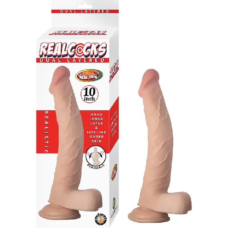 Dildo-tinted-RealCocks Dual Layer Bendable Dildo 10 Inch Vanilla