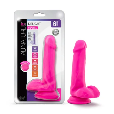 penis-size-comparison-facts-Blush Au Naturel Bold Delight 6 in. Posable Dual Density Dildo with Balls & Suction Cup Pink