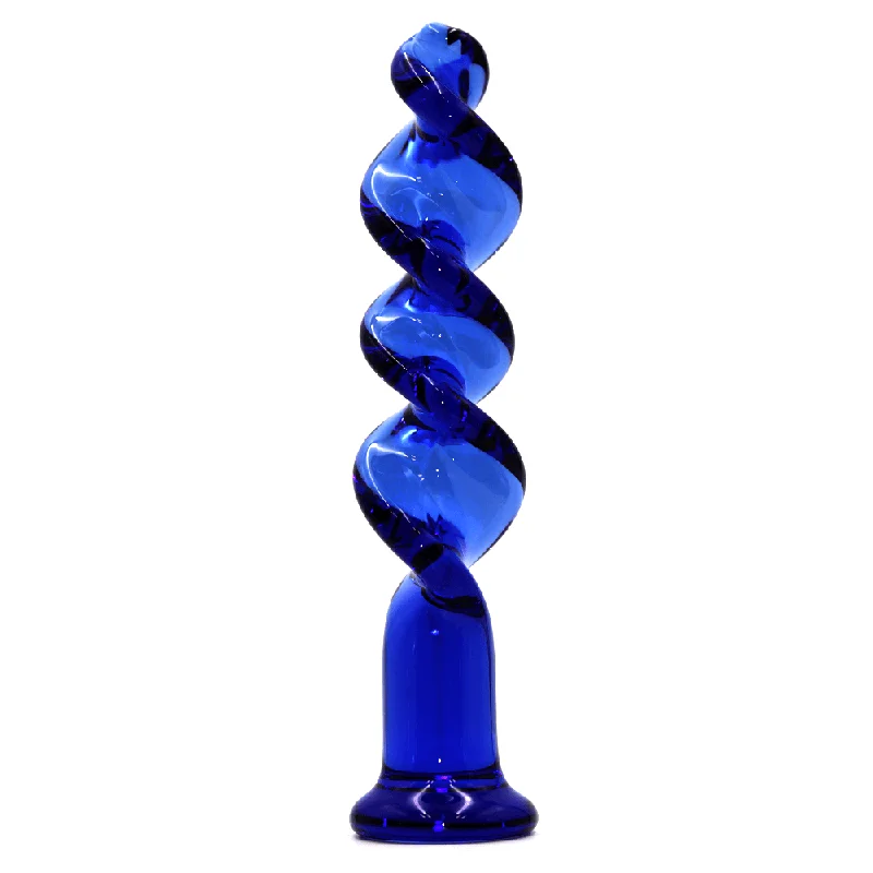 Dildo-knocking-The Bolt - Blue Twisted Screw Glass Dildo