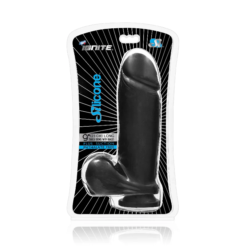 cock ring ultra grip-Si-31211 9in THICK SILICONE DONG W/BALLS & SUCTION - BLACK