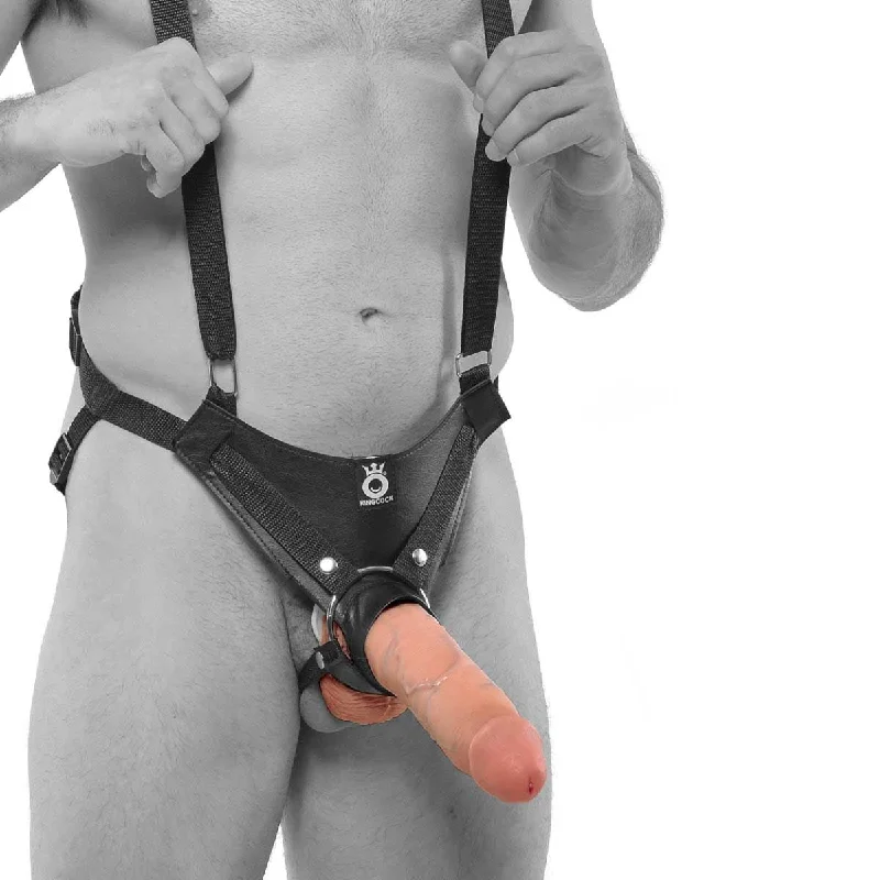 cock ring versatile fit-Pipedream King Cock 10 Inch Hollow Strap On Suspender System Flesh Black