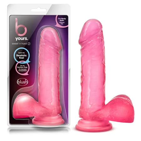 penis-enlargement-facts-only-Blush B Yours Sweet 'n Hard 2 Realistic 7.75 in. Dildo with Balls & Suction Cup Pink