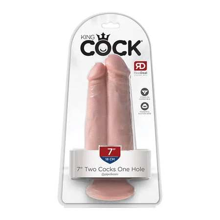 penis-massage-for-circulation-Pipedream King Cock 7 in. Two Cocks One Hole Dual Dildo With Suction Cup Beige