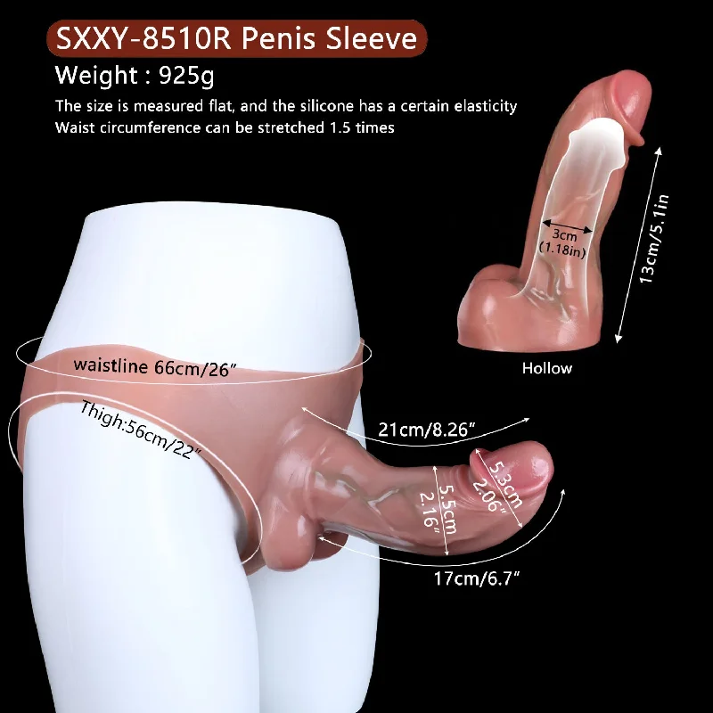 cock ring solid texture-Realistic Penis Sleeve Enlarger Male Sex Toy - Premium Silicone Cocksleeve Underwear