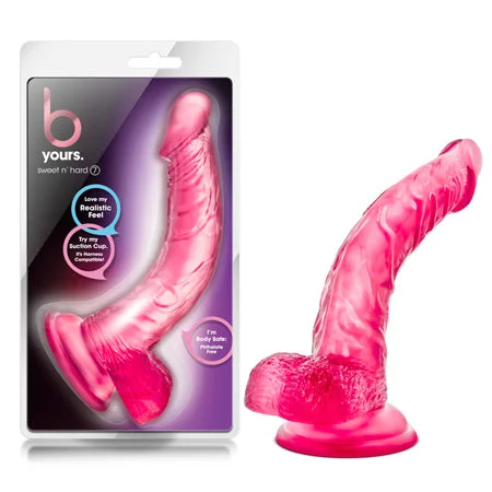 penis-stretching-safety-guide-Blush B Yours Sweet 'n Hard 7 Realistic 8.5 in. Dildo with Balls & Suction Cup Pink