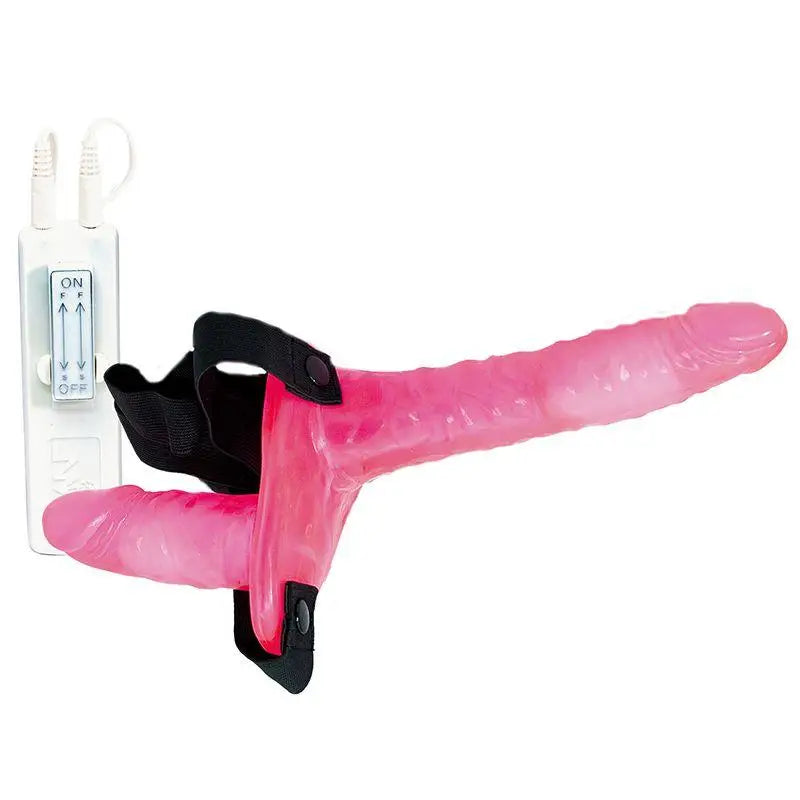 Penis-dangling-Nmc Ltd Pink Double Vibrating Strap on Dildo with Stretchy Harness