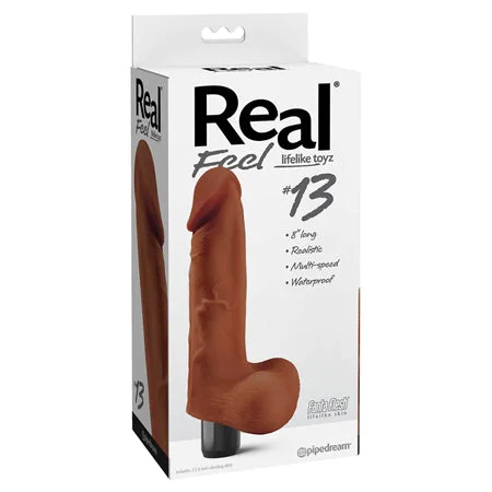 penis-hygiene-solutions-natural-Pipedream Real Feel Lifelike Toyz No. 13 Realistic 8 in. Vibrating Dildo With Balls Brown