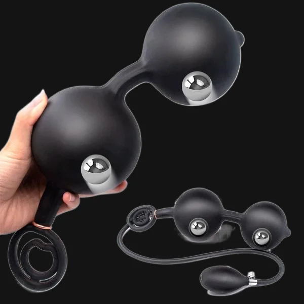 anal toys for newbie bliss-Inflatable Dildo Anal Plug - Dual Steel Ball Build-in Resizable Butt Plug Sex Toys for Men Women