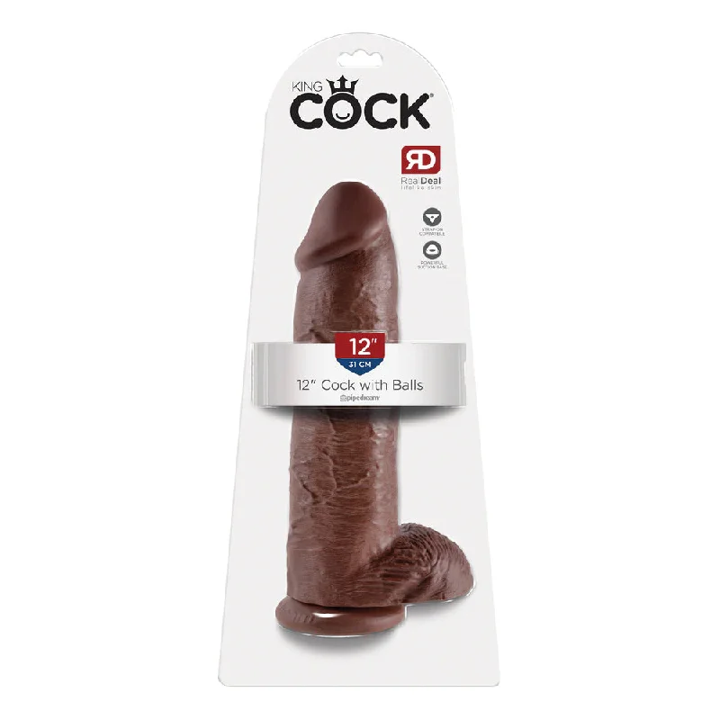 cock ring fine design-King Cock 12" Cock with Balls Brown