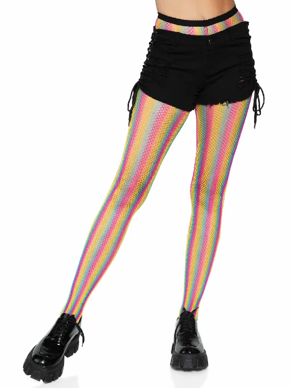 silk lounge top-Neon Rainbow Striped Fishnet Tights - One Size -  Multicolor