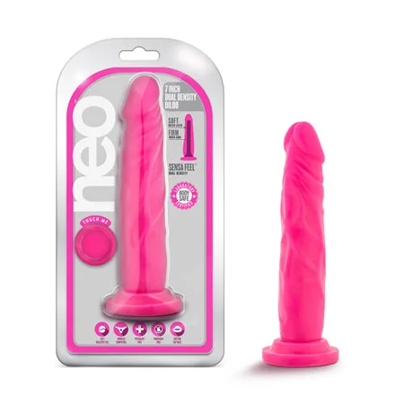 how-to-enhance-penis-strength-Blush Neo 7.5 in. Dual Density Dildo with Suction Cup Neon Pink