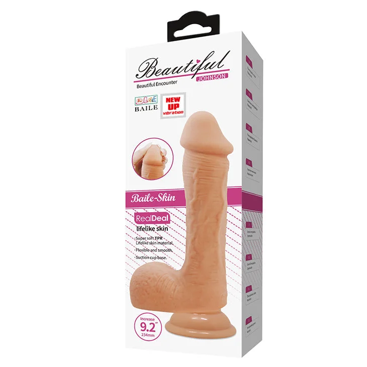 penis-skin-moisture-solutions-9.2" Vibrating Dildo w/Suction Base - Johnson - Flesh