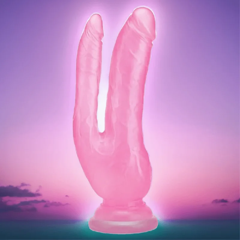 cock ring rapid grip-Ultra 8 Inch Pink Jelly Cock Double Penetrator