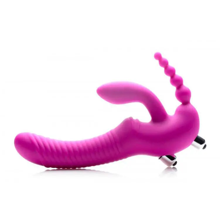 cock ring duo grip-9-inch Silicone Pink Vibrating Strapless Strap-on for Lesbian Couples