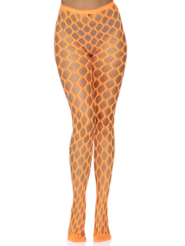 deep plunge nightie-Jumbo Pothole Net Tights - Neon Orange - One Size