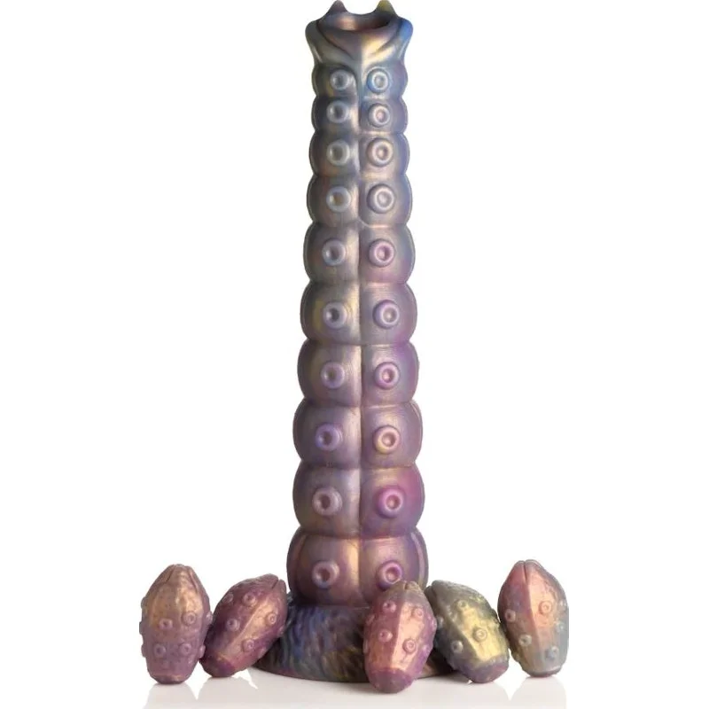 penis-health-checkup-guide-Creature Cocks - Deep Invader Tentacle Ovipositor Silicone Dildo with Eggs - Iridescent