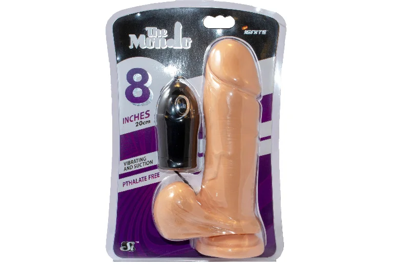 cock ring solid grip-Si-30130 8in THICK COCK W/BALLS W/EGG & SUCTION-VANILLA