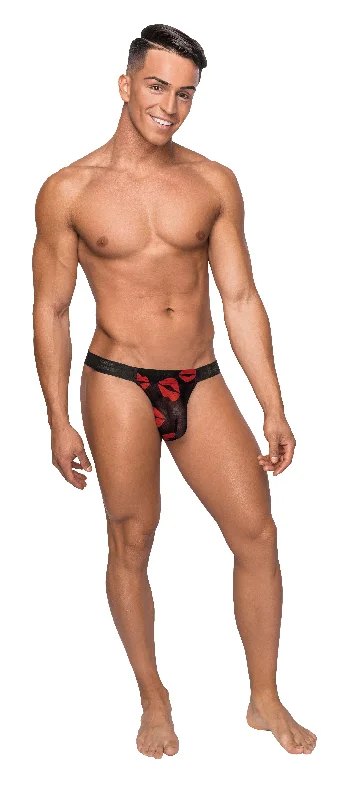 men’s satin jockstrap-Kiss Me - Micro Thong v - Small/ Medium - Sheer  Lips