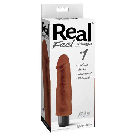 penis-blood-flow-tips-Pipedream Real Feel Lifelike Toyz No. 1 Realistic 7.25 in. Vibrating Dildo Brown