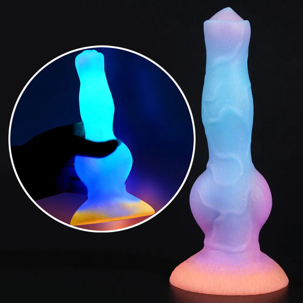 anal toys with matte texture-Luminous Dog Dildo Anal Plug Animal Dildo Sex Toys for Women Men Silicone Wolf Penis Butt Plug Dildio for Women Glow In The Dark