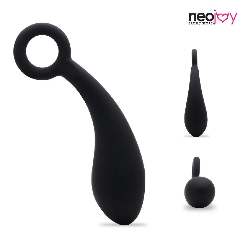 anal toys for soft thrills-Neojoy - Anal Dildo Silicone With Loop Large - Black - 18.5cm - 7.3 inch