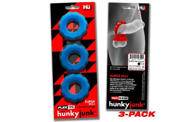 anal toys with spinning beads-Super Hunkyjunk 3 Pc Cockrings Teal Ice