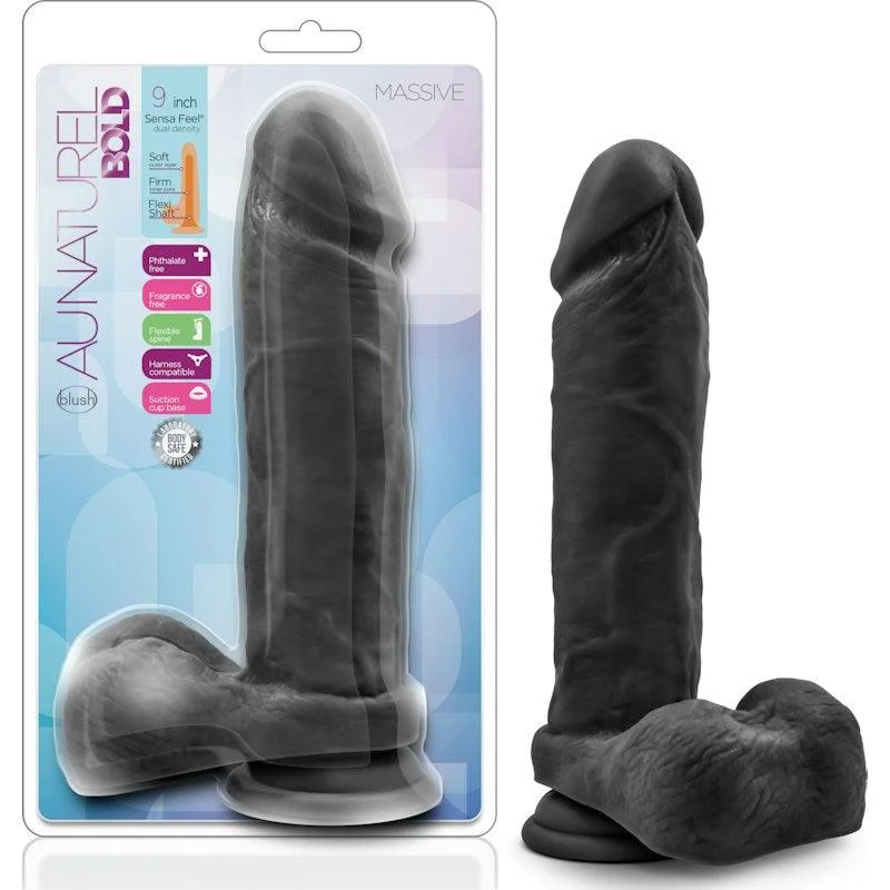 anal toys with small pouch-Au Naturel Bold Massive 9in Dildo Black