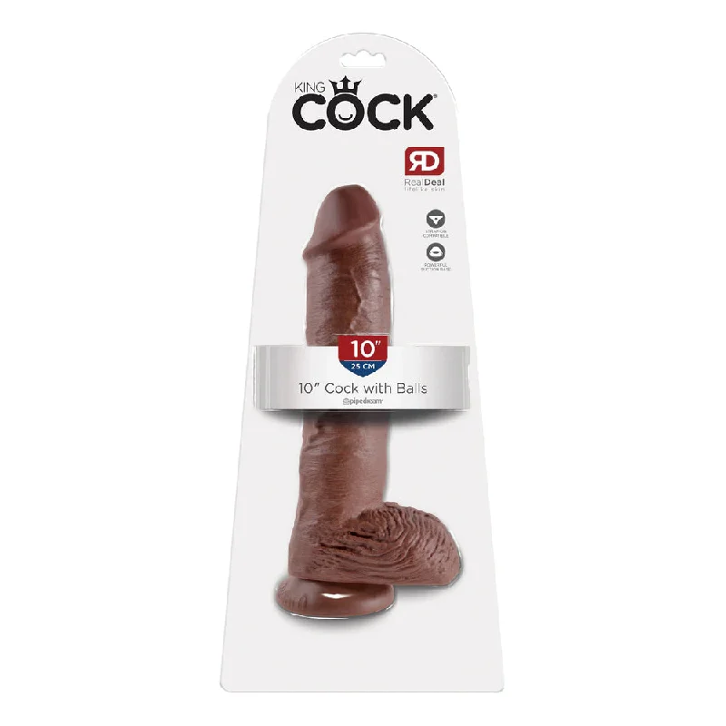 cock ring bespoke feel-King Cock 10" Cock with Balls Brown