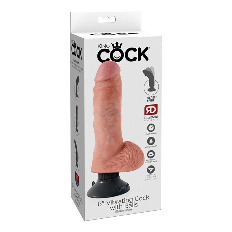 cock ring trendy design-King Cock 8in Vibrating Cock W/balls Flesh