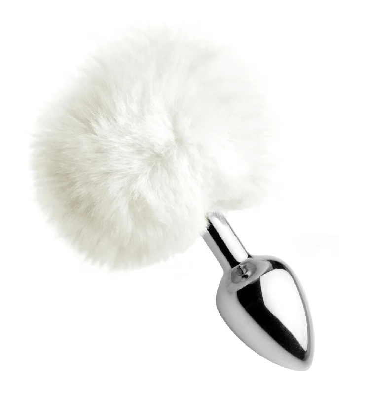 anal toys with cool vibes-White Fluffy Bunny Tail Anal Plug