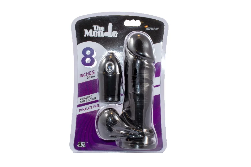 cock ring trendy texture-Si-30131 8in THICK COCK W/BALLS W/EGG & SUCTION-BLACK