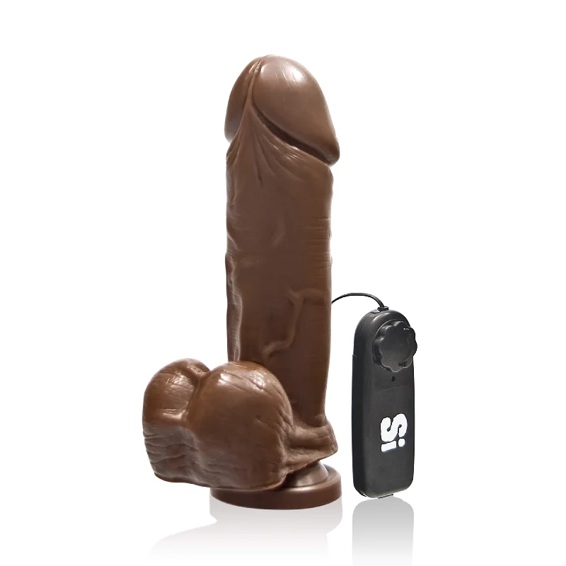 cock ring optimal texture-Si-30137 - 8in THICK COCK W/BALLS W/EGG & SUCTION-BROWN