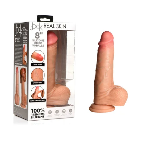 penis-strength-routine-quick-Jock Real Skin Silicone Dildo with Balls 8 in. Light