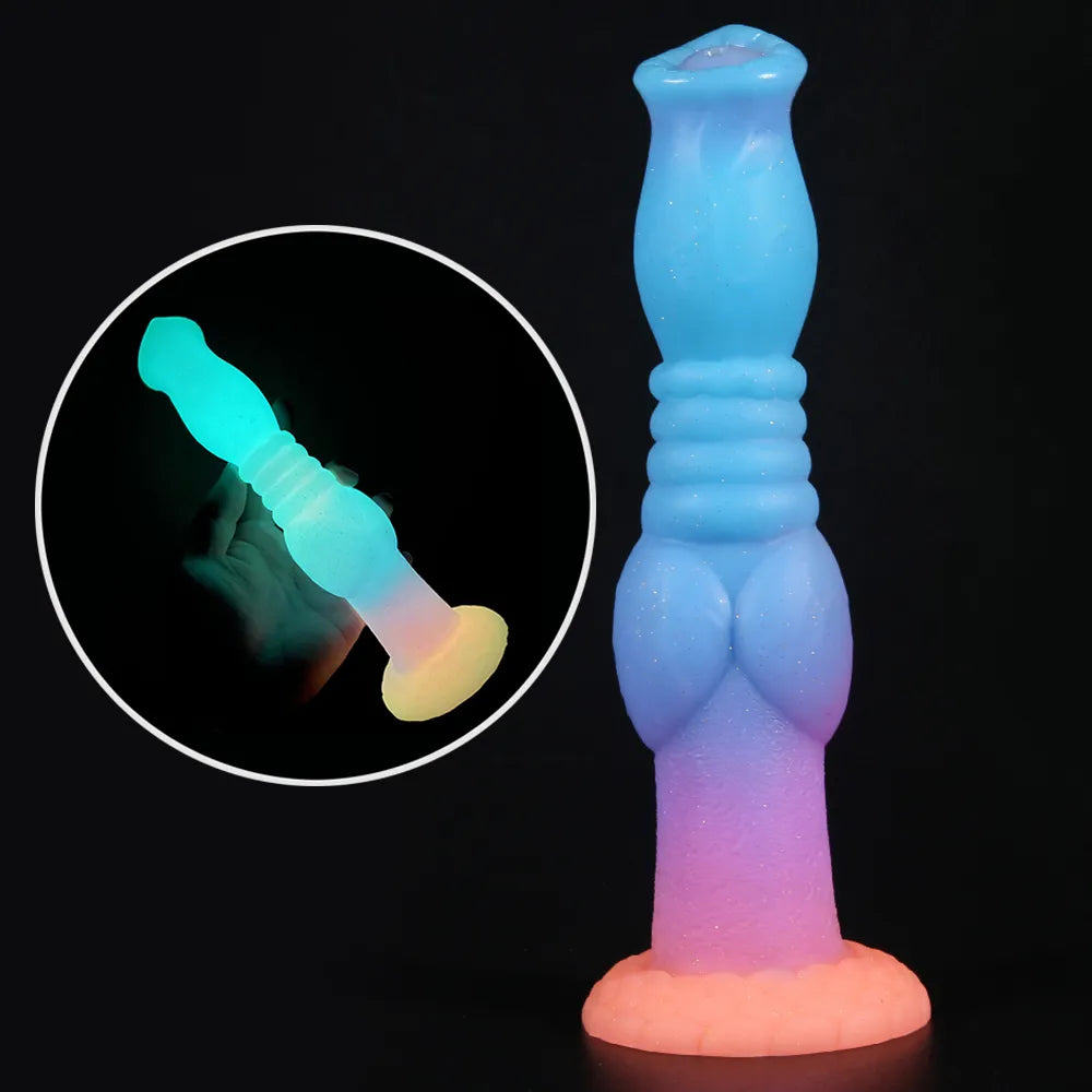 anal toys for quick shipping-Colourful Luminous Animal Dildo Anal Plug for Women Men Silicone Glow In Dark Wolf Penis with Sucker Sex Toys Butt Plug