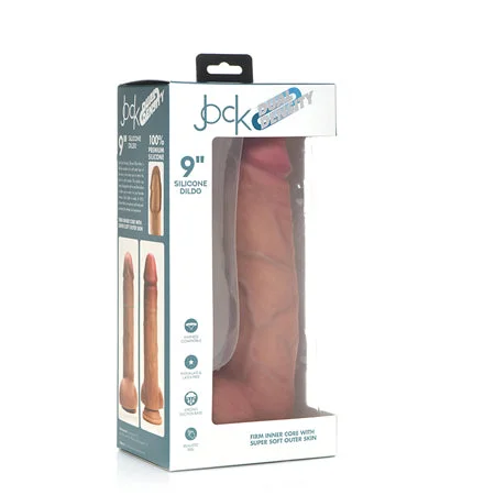 penis-stretching-safety-guide-Curve Toys Jock Dual Density 9 in. Silicone Dildo with Balls & Suction Cup Light