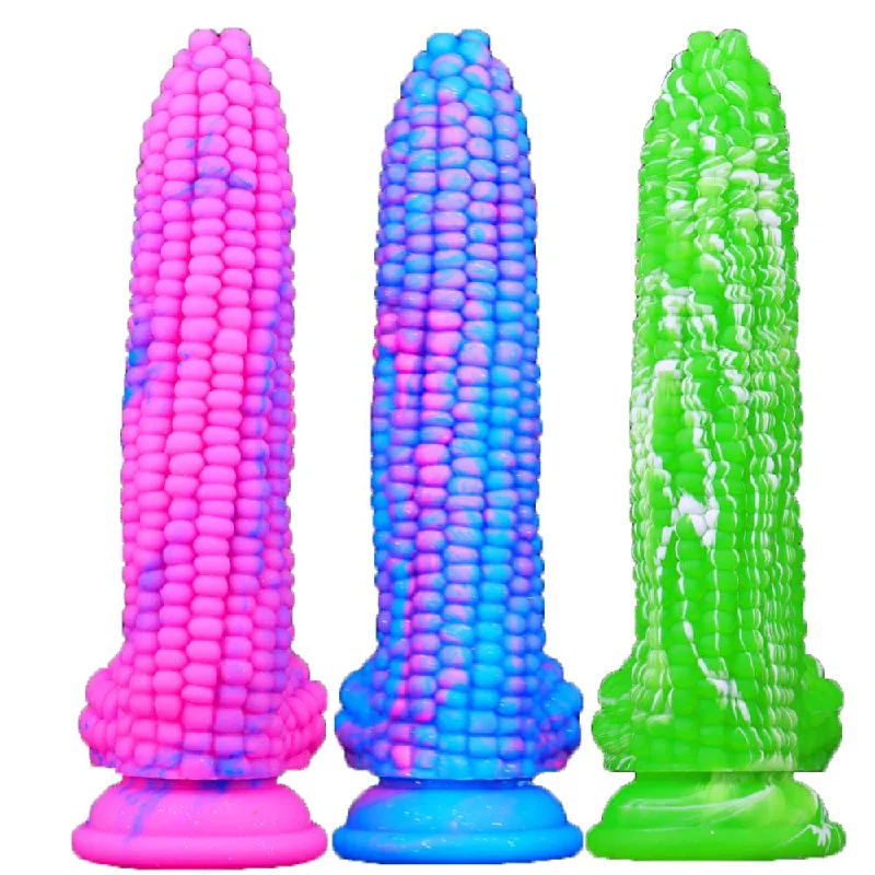 Penis-racing-8'' Liquid Silicone Colorful Corn Cob Dildo With Suction Cup Particle Surface Vagina Stimulate Sex Toys