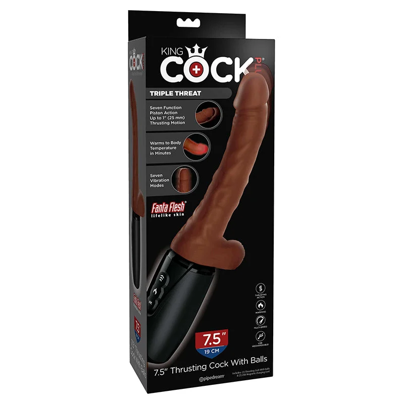 cock ring usage manual-King Cock Plus 7.5 In. Thrusting Cock With Balls Brown