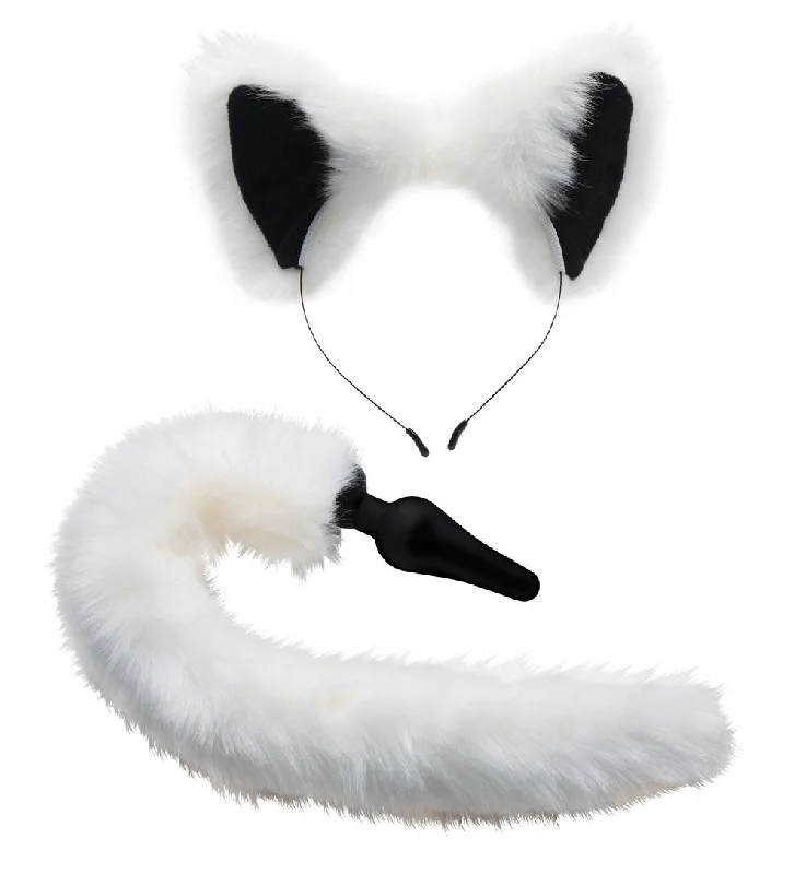 anal toys for silent fun-White Fox Tail Anal Plug and Ears Set