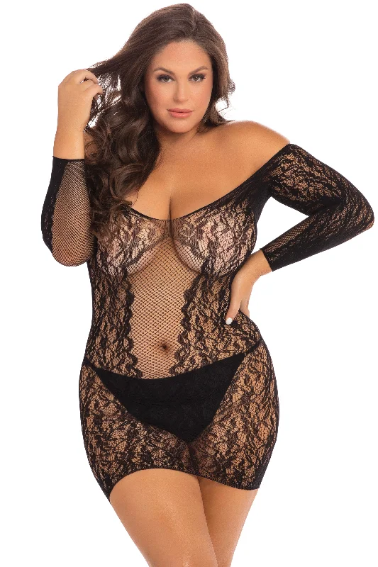 seamless cheeky thong-Demure Long Sleeve Mini Dress - Black - 3x/ 4x