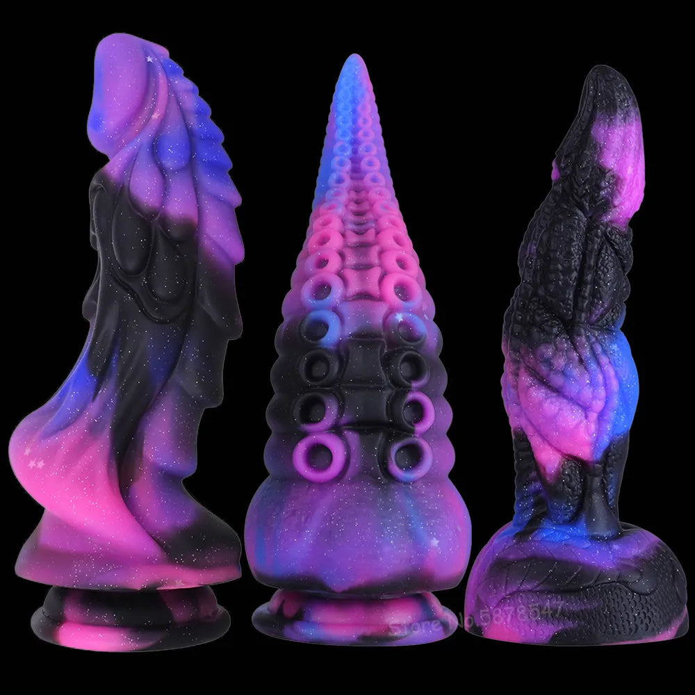 anal toys with spiral texture-Soft Silicone Realistic Dragon Dildo Starry Color Dildo Prostate Massager Large Butt Plug Thick Dildos Anal Sex Toys for Women