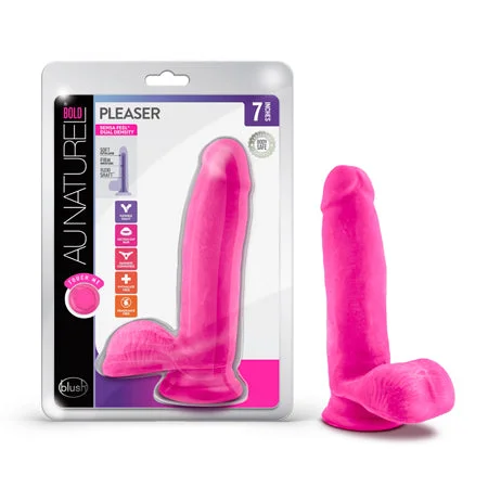 penis-strength-routine-quick-Blush Au Naturel Bold Pleaser 7 in. Posable Dual Density Dildo with Balls & Suction Cup Pink