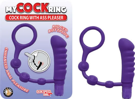 anal toys for mild comfort-Purple Cock Ring with Ass Pleaser - Quik Speed Vibrations, Enhance Anal Pleasure, Delay Climax