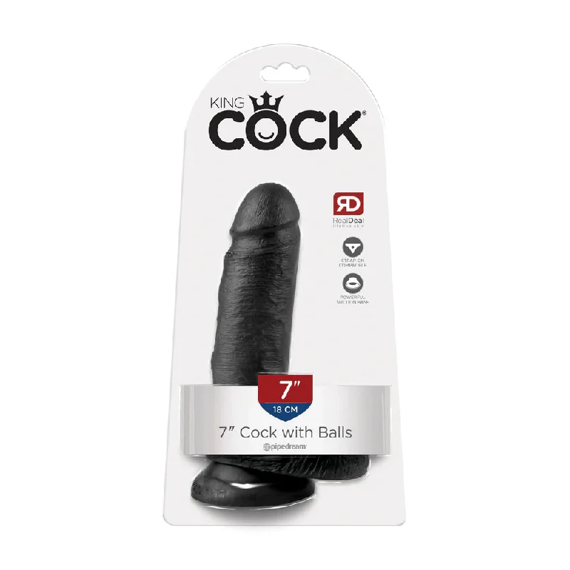 cock ring deluxe texture-King Cock 7" Cock with Balls Black