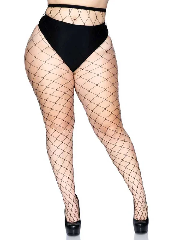 studded teddy set-Fence Net Pantyhose - Queen - Black