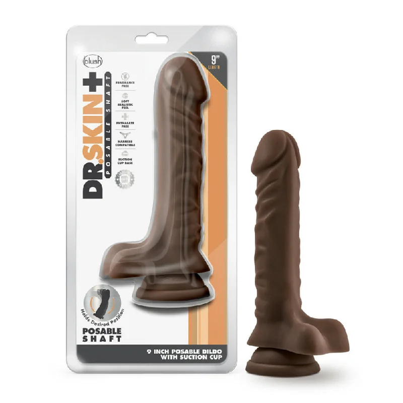 Penis-freezing-Dr. Skin Plus 9" Posable Dildo With Balls Chocolate