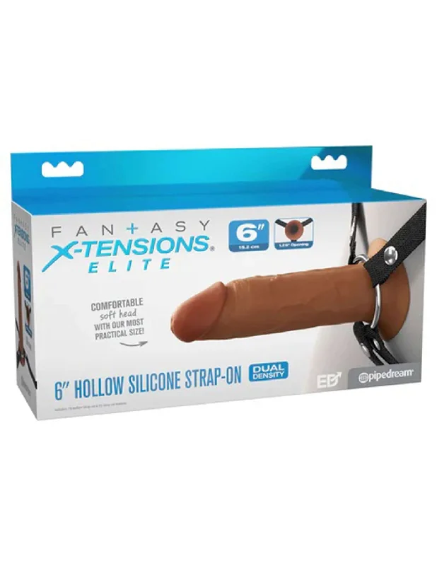 cock ring smooth feel-Fantasy X-Tensions Elite 6 inches Silicone Hollow Strap Dual Density Brown